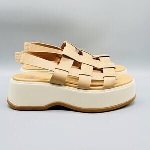 Sorel Sandals Womens 9.5 Beige Leather Dayspring Slingback Platform Wedge NEW